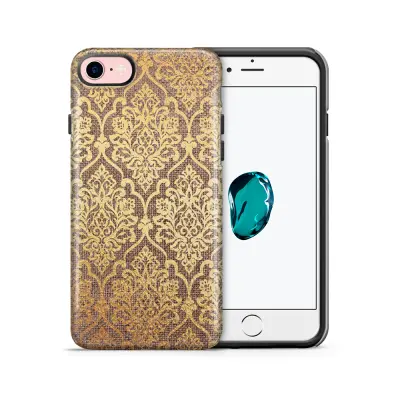 Tough mobilskal till Apple iPhone 7/8 - Canvas Damask - Guld/Brun