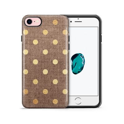 Tough mobilskal till Apple iPhone 7/8 - Canvas Polka - Guld/Brun