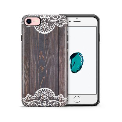 Tough mobilskal till Apple iPhone 7/8 - Mörkt trä med spetsmönster