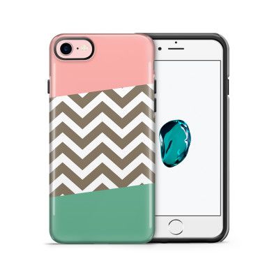 Tough mobilskal till Apple iPhone 7/8 - Ränder - Mörkgrön/Rosa