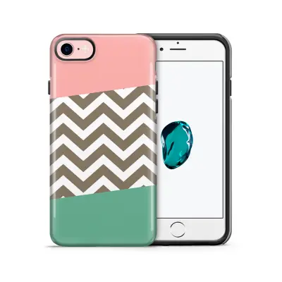 Tough mobilskal till Apple iPhone 7/8 - Ränder - Mörkgrön/Rosa