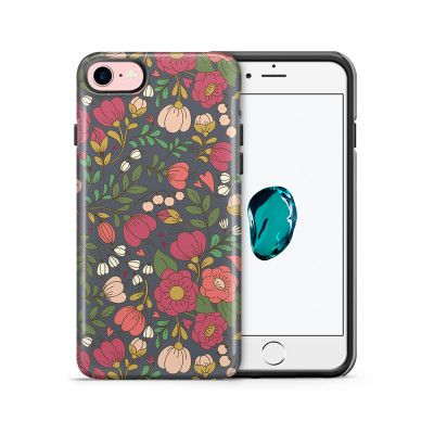 Tough mobilskal till Apple iPhone 7/8 - Retro Blommor - Grå