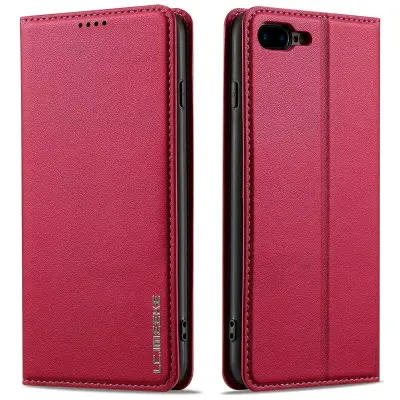 LC.IMEEKE L1 Series iPhone 8 Plus Plånboksfodral Konstläder - Röd