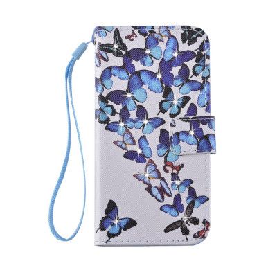 Rhinestone Plånboksfodral till Apple iPhone 8/7 - Blue Butterflies
