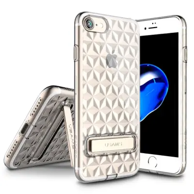 Usams 3D Rhombic Clear TPU Kickstand (iPhone 8/7) - Guld