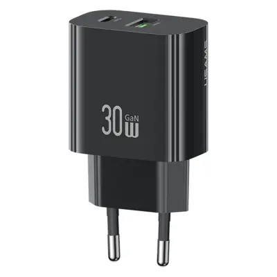 USAMS Snabbladdare 30W USB-A - USB-C EU CC316 T65 - Svart