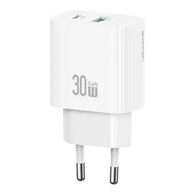 USAMS Snabbladdare 30W USB-A - USB-C EU CC316 T65 - Vit