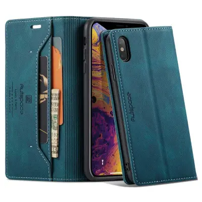 AUTSPACE A01 iPhone X/XS Plånboksfodral Konstläder - Blå