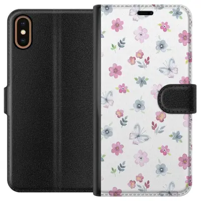 Plånboksfodral till Apple iPhone XS med Blommor och fjärillar