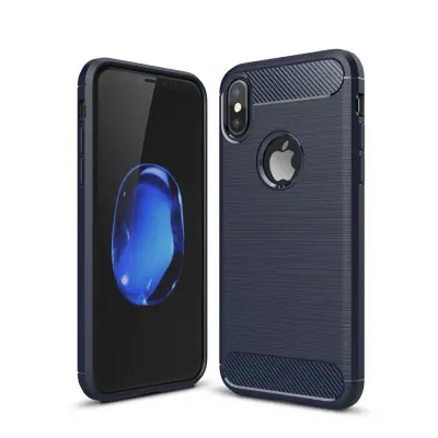 Carbon Fiber Brushed Mobilskal till iPhone XS / X - Blå