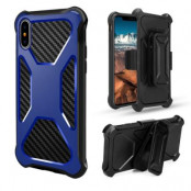 Carbon Fiber Texture 2-in-1 mobilskal med bältesfodral iPhone XS / X - Blå