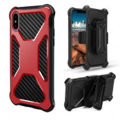 Carbon Fiber Texture 2-in-1 mobilskal med bältesfodral iPhone XS / X - Röd