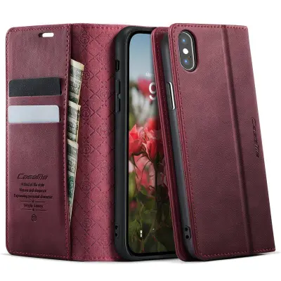 CASEME 033 iPhone XS/X Skal RFID Blocker Läder Röd