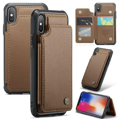 CASEME C22 iPhone X / XS Fodral KonstLäder RFID-Skydd- Brun