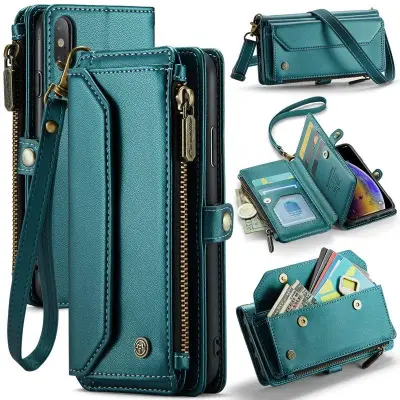 CASEME Plånboksfodral Konstläder för iPhone X/XS med kortfack - Grön