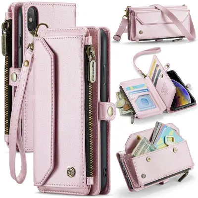 CASEME Plånboksfodral Konstläder för iPhone X/XS med kortfack - Rosa