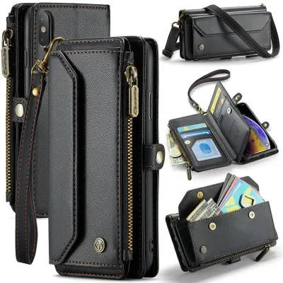 CASEME Plånboksfodral Konstläder för iPhone X/XS med kortfack - Svart