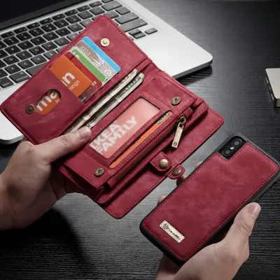 CASEME Detachable 2-in-1 Plånboksfodral Konstläder iPhone X - Röd