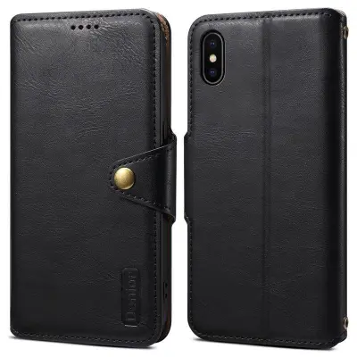 DENIOR iPhone X / XS Plånboksfodral Konstläder Kortfickor Svart