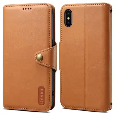 DENIOR iPhone X / XS Plånboksfodral Konstläder med kortfack - Khaki