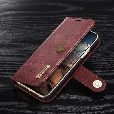 DG.MING iPhone X/XS Plånboksfodral i Stöt- och Repbeständig Äkta läder Röd