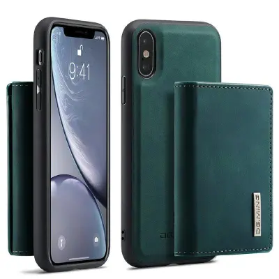 DG.MING M1 Series Mobilskal i Konstläder med kickstand för iPhone X/XS - Grön