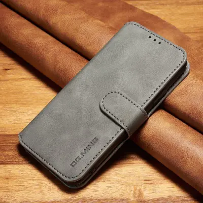 DG.MING Retro Konstläder Plånboksfodral för iPhone XS - Grå