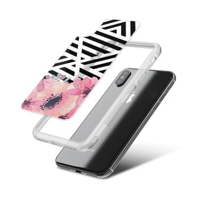 Fashion mobilskal till Apple iPhone X - Stripes and flowers