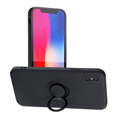 Forcell Silikon Skal med ringhållare till iPhone X Svart