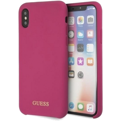 GUESS GOLD LOGO Silikonfodral för iPhone X/XS - Rosa