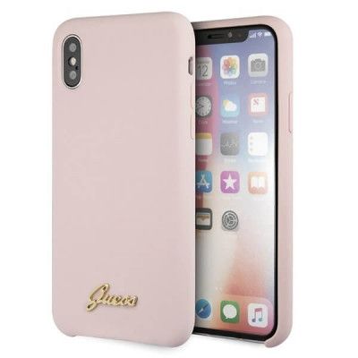 Guess skal iPhone X/Xs SilikonVintage guld Logo ljus Rosa