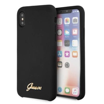 Guess skal iPhone X/Xs SilikonVintage guld Logo Svart