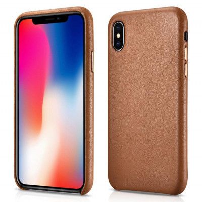 iCarer iPhone X/XS Skal Äkta Läder - Brun