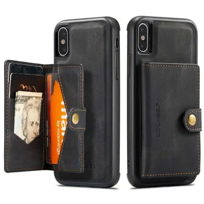 JEEHOOD iPhone XS/X Detachable Wallet Mobilskal - Svart