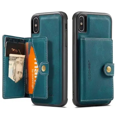 JEEHOOD iPhone XS/X Konstläder Plånboksfodral Detachable TPU Grön