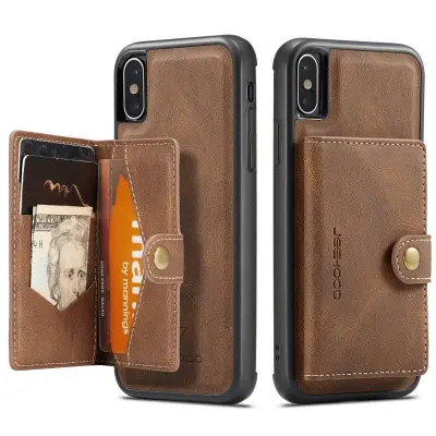 JEEHOOD iPhone XS/X Plånboksfodral Konstläder TPU Avtagbart Ställ - Brun
