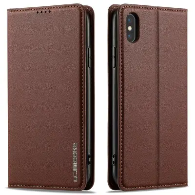 LC.IMEEKE L1 Series iPhone XS / X Plånboksfodral Konstläder - Brun