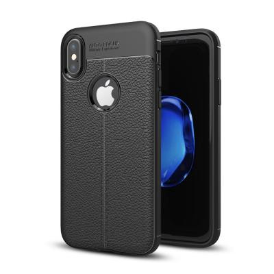 Litchi Skin TPU Mobilskal till iPhone XS / X - Svart