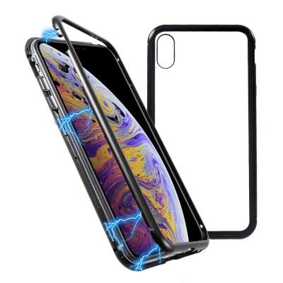 Magnetisk Metal skal med Härdat Glas iPhone Xs Max - Svart