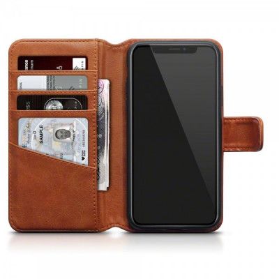 Plånboksfodral av äkta läder till Apple iPhone X - Cognac