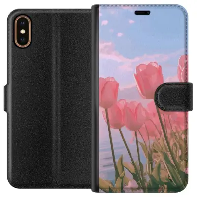 Plånboksfodral till Apple iPhone X med Rosa Tulpaner