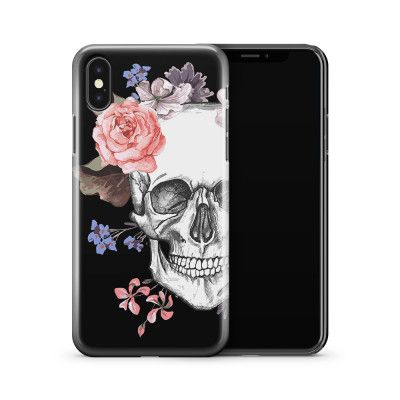 Skal till Apple iPhone X - Blommig dödskalle - Svart