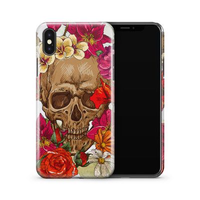 Skal till Apple iPhone X - Dödskalle - Blommor