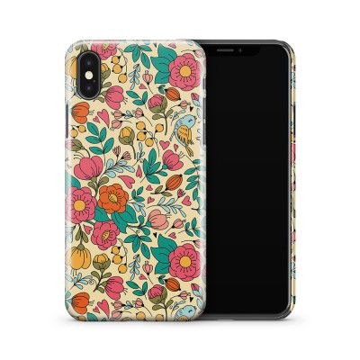 Skal till Apple iPhone X - Retro Blommor - Beige