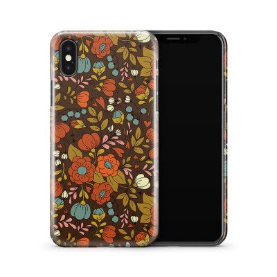 Skal till Apple iPhone X - Retro Blommor - Brun