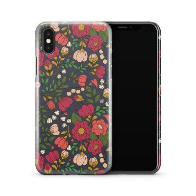 Skal till Apple iPhone X - Retro Blommor - Grå