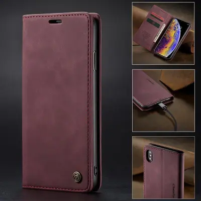 CASEME 013 PU Läder Plånboksfodral iPhone XS Max Vinröd
