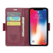 CASEME 023 iPhone XS Max Läderfodral RFID 3 Kort Röd