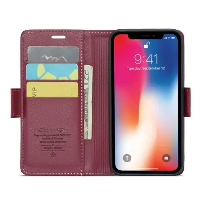 CASEME 023 iPhone XS Max Läderfodral RFID 3 Kort Röd