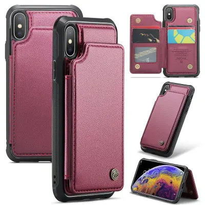 CASEME C22 iPhone XS Max Fodral Läder med RFID, Röd
